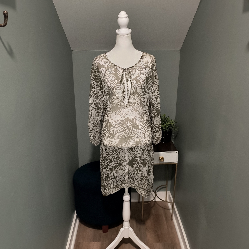 4 Love and Liberty by Johnny Was silk sheer tunic Green Tropical size Medium